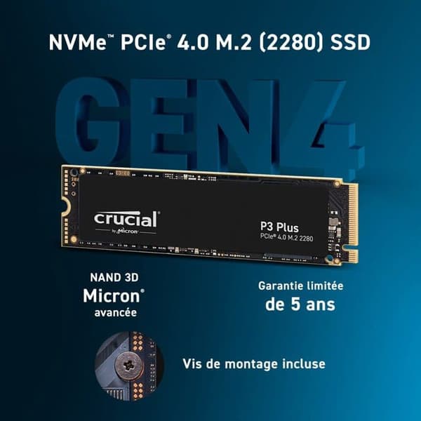 Crucial SSD-hårddisk - CT2000P3PSSD801 - P3 Plus 2TB M.2 PCIe Gen4 NVMe intern SSD - Upp till 5000MB/s - (Acronis Edition)