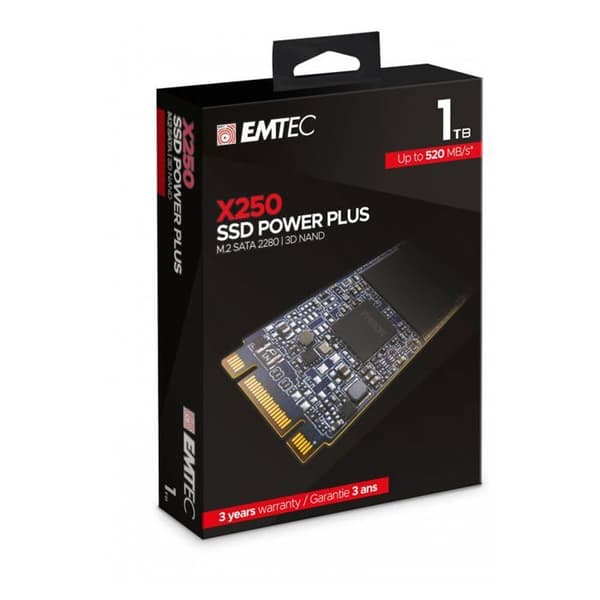 SSD Emtec X250 M.2 1000 GB SATA III - Stötsäker - TRIM - ECC - Överförsörjning - Low Power Management - S.M.A.R.T.