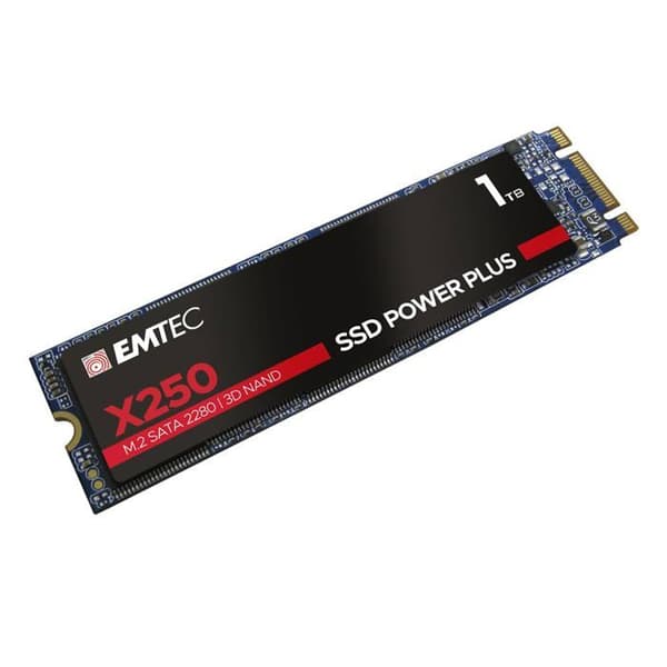 SSD Emtec X250 M.2 1000 GB SATA III - Stötsäker - TRIM - ECC - Överförsörjning - Low Power Management - S.M.A.R.T.