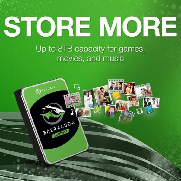 Seagate 8 TB BarraCuda intern hårddisk - SATA 6 Gb/s - 3,5" - 7200 RPM - 64 MB cache
