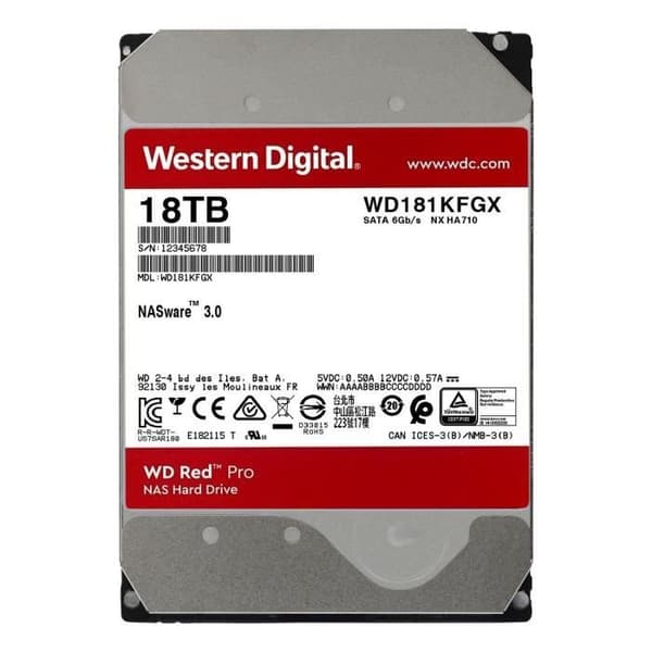 WD Red™ Pro - NAS intern hårddisk - 18TB - 7200 rpm - 3,5" (WD181KFGX)
