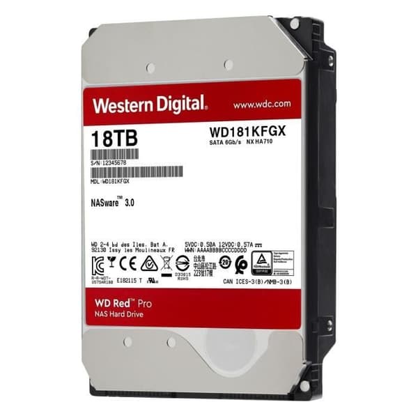 WD Red™ Pro - NAS intern hårddisk - 18TB - 7200 rpm - 3,5" (WD181KFGX)