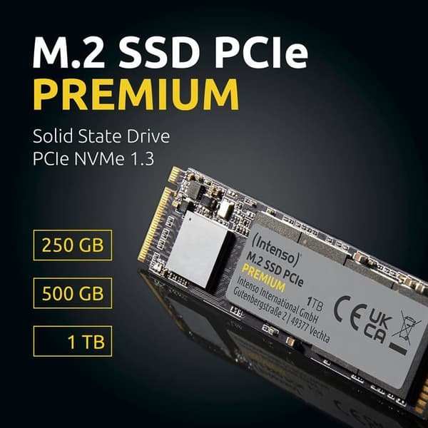 Intenso 500 GB M.2 PCIe NVMe SSD intern hårddisk - Läshastighet upp till 2 100 MB/s