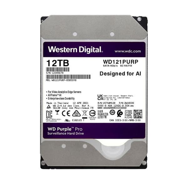 Hårddisk - WESTERN DIGITAL - WD Purple Pro WD121PURP - 12 TB - SATA 6Gb/s - 7200 RPM