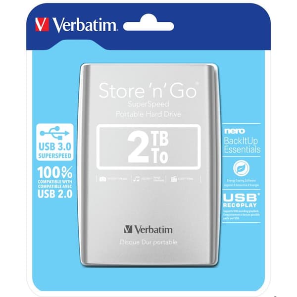 StorenGo extern hårddisk - USB 3.0 - 2TB - VERBATIM - Grå