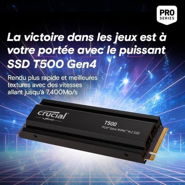 Crucial T500 SSD 2TB PCIe Gen4 NVMe M.2 PS5 Intern spel-SSD med kylfläns, PlayStation 5-kompatibel - CT2000T500SSD5