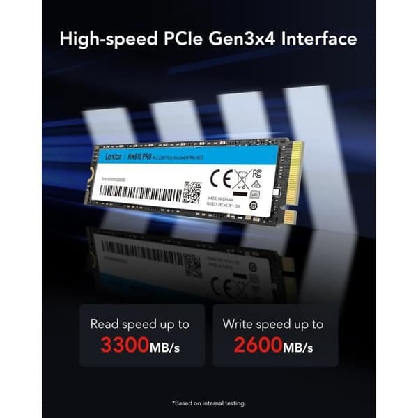 SSD Intern - LEXAR - NM610PRO - 1To - PCIe Gen3x4 NVMe 1.4 - 3300 Mo/s Läsning