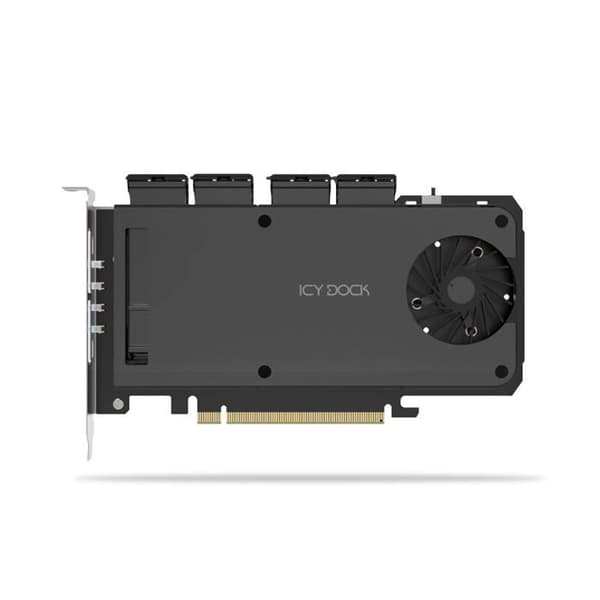 M.2 NVMe-adapter - Icy Dock - 4 x SSD - PCIe 4.0 x16 - 64 Gbps - Verktygslös installation