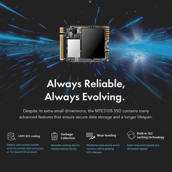 SSD M.2 NVMe - TRANSCEND - TS1TMTE310S - 1 To - PCIe Gen4×4 - Läsning 5000 Mo/s