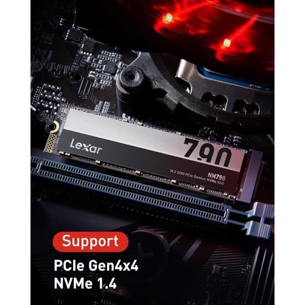 SSD - LEXAR - NM790 - 2To - M.2 2280 PCIe Gen4x4 NVMe - 7400 Mo/s läsning, 6500 Mo/s skrivning