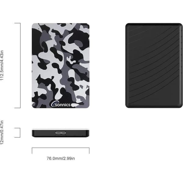 Sonnics 1 till Camouflage Grå Extern Hårddisk USB 3.0