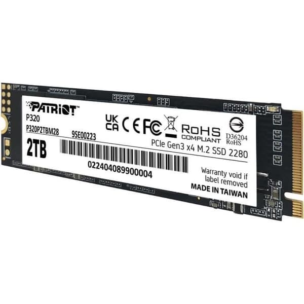 SSD - PATRIOT MEMORY - P320 - 2 To - NVMe PCIe Gen 3x4 - M.2 2280 - 3000MB/s Läsning