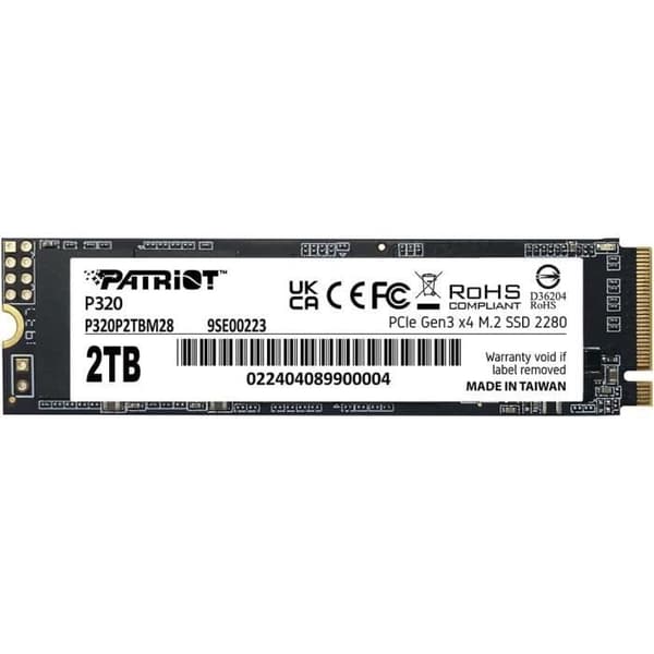SSD - PATRIOT MEMORY - P320 - 2 To - NVMe PCIe Gen 3x4 - M.2 2280 - 3000MB/s Läsning