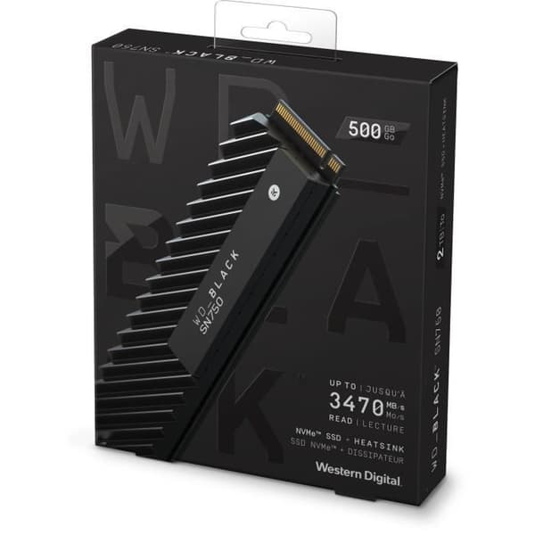 WD Black™- Intern Solid State Drive - SN750 - 500 GB - M.2 NVMe (WDS500G3XHC-00SJG0) med kylfläns