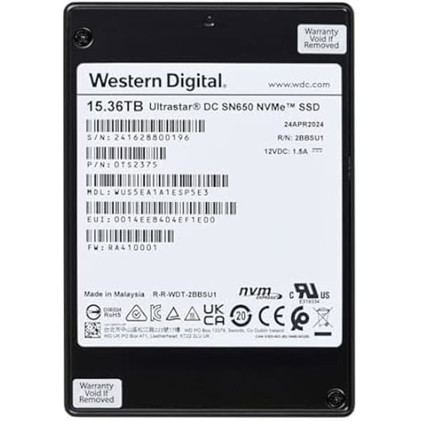 SSD - WESTERN DIGITAL - Ultrastar SN650 - 15,36 To - PCIe 4.0 - NVMe - 2.5"