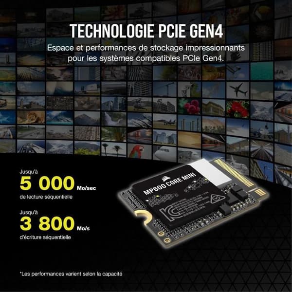 Intern SSD - CORSAIR - MP600 Core Mini 1TB M.2 NVMe PCIe x4 Gen4 2 SSD - M.2 2230 - Upp till 5 000 MB/s - Svart