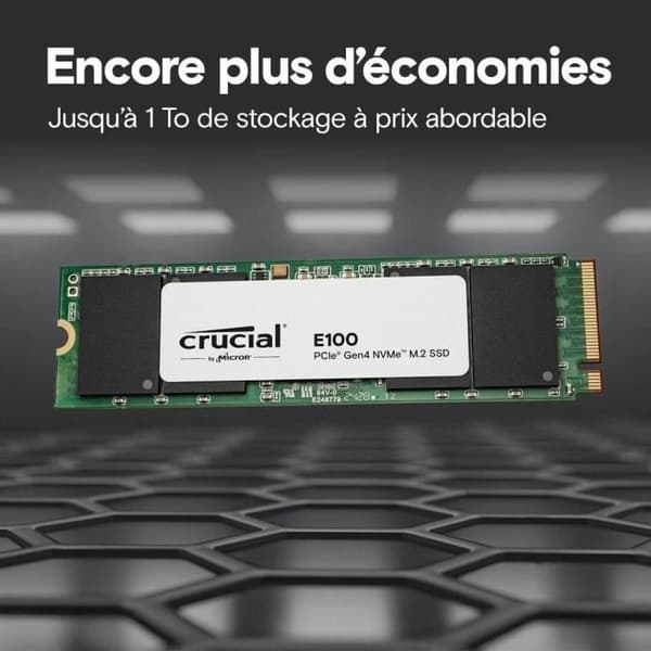 Intern SSD - CRUCIAL - E100 - 1 TB - PCIe Gen4 NVMe M.2 - Upp till 5000 MB/s
