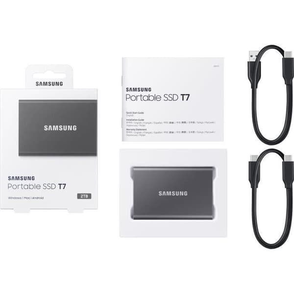 SAMSUNG Ekstern SSD T7 USB Type C Grå Farve 2TB