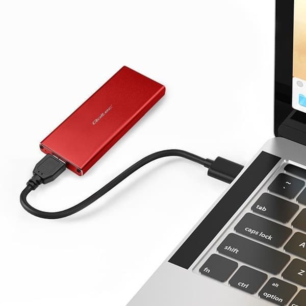 Qoltec External Solid State Drive - 51831 - M.2 SATA NGFF USB 3.0 Super Speed 5 Gb/s 2 TB SSD-hölje Röd