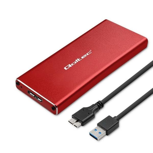 Qoltec External Solid State Drive - 51831 - M.2 SATA NGFF USB 3.0 Super Speed 5 Gb/s 2 TB SSD-hölje Röd