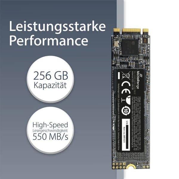 MEDIARANGE INTERN HÅRDDISK M.2 2280, SATA 6 GB-S, 256 GB, SVART MR10