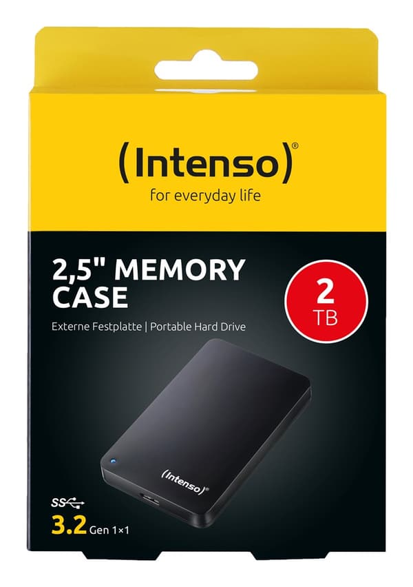 Intenso 2 Tt:n 2,5":n ulkoinen kiintolevy, 2000 Gt, musta, USB 3.0 -muistikotelo
