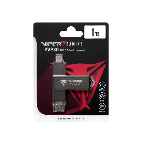 Ekstern bærbar SSD Patriot Viper PVP30 Duo Compact 1TB 1000MB/s USB A+C 3.2 Gen2 (PVP301TB28UDG)