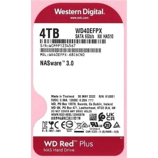 Intern hårddisk - WESTERN DIGITAL - Red Plus - 4To - 3.5" - Dedicérad NAS - 5400 RPM Klass - SATA 6 GB/s (WD40EFPX)