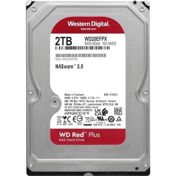 Intern hårddisk - WESTERN DIGITAL - Red Plus - 2TB - 3,5" - Dedikerad NAS - 5400 RPM Class - SATA 6 GB/s (WD20EFPX)