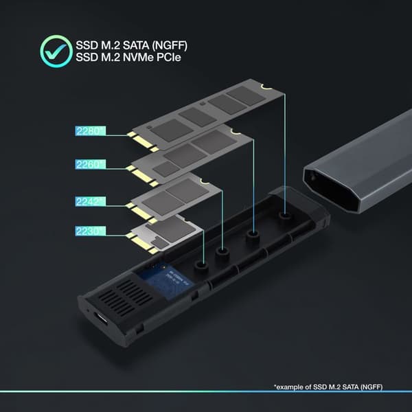 Extern hölje - TooQ - Shura - USB-C 3.2 - 2To - S-ATA/NVMe M.2 2280