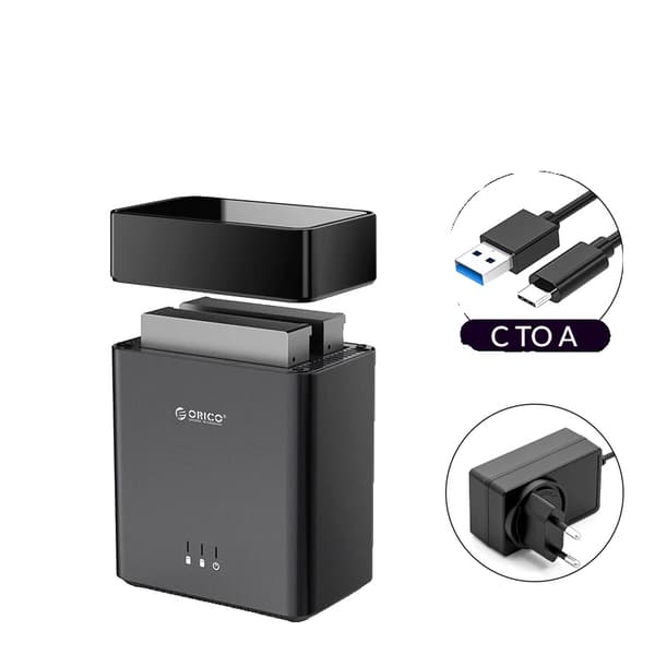 HDD-dockningsstation, dubbel fackdesign, 5Gbps USB3.1 Gen1-gränssnitt, stöder upp till 22TB,EU-kontakt