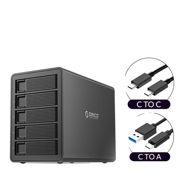 Typ-C 5-facks HDD-dockningsstation, 10 Gbps överföringshastighet, kompatibel med Windows/Mac/Linux,5 Bay EU Kontakt Svart
