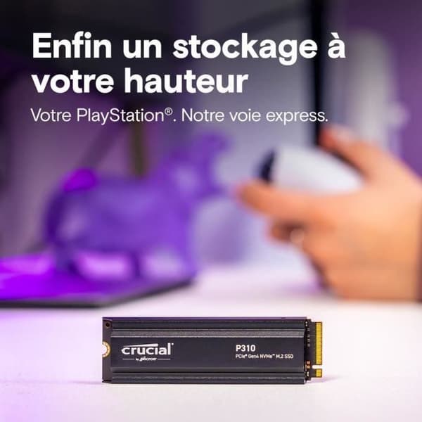 CRUCIAL - P310 - Intern SSD - 4 To - PCIe Gen4 NVMe M.2 - Med kylfläns - Læshastighed Op til 7100 Mo/s - CT4000P310SSD5