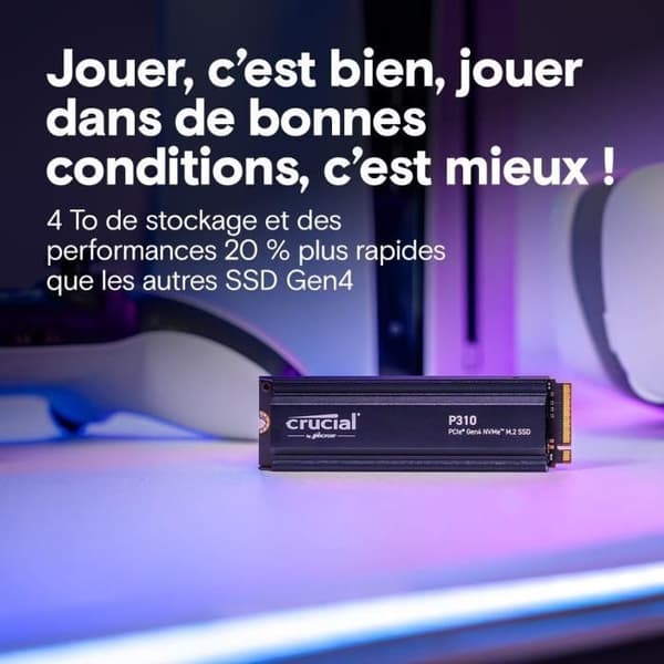 CRUCIAL - P310 - Intern SSD - 4 To - PCIe Gen4 NVMe M.2 - Med kylfläns - Læshastighed Op til 7100 Mo/s - CT4000P310SSD5