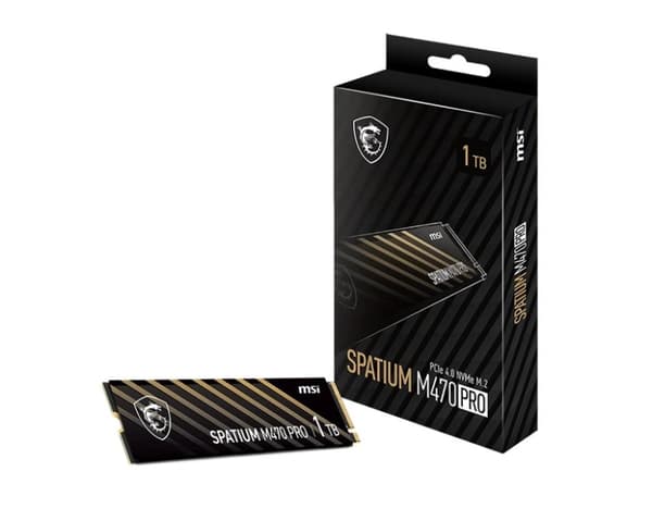 SSD spatium m470 pro (1tb, m.2, PCie gen4, nvme, 3d nand, skrivhastighet 4500 mbyte/sek, läshastighet 6000 mbyte/sek, 2,15 mm), Msi