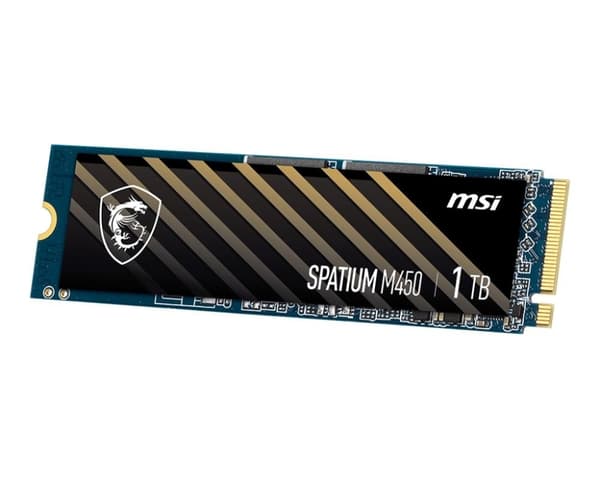 SSD spatium m450 (1tb, m.2, PCie gen4, nvme, 3d nand, skrivehastighed 2400 mbytes/sek., læsehastighed 3400 mbytes/sek., 2,15 mm), Msi