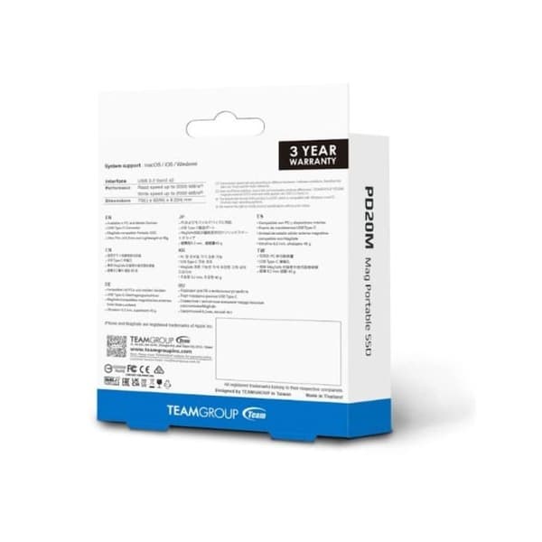 Team Group PD20M 2TB Extern SSD Disk Bärbar 2000MB/s USB-C 3.2 Gen2x2 Svart