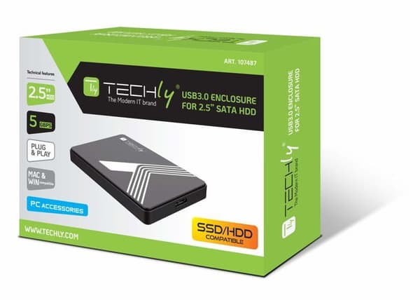 Extern SSD-hårddisk Techly - I-CASE USB3-SL25TY - SATA 2,5 SSD/HDD-fack - USB 3.0 ()
