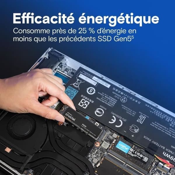 CRUCIAL - P510 - Intern SSD - 1 To - PCIe Gen4 NVMe M.2 - L hastighet upp till 11000 Mo/s - CT1000P510SSD8
