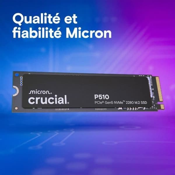 CRUCIAL - P510 - Intern SSD - 1 To - PCIe Gen4 NVMe M.2 - L hastighet upp till 11000 Mo/s - CT1000P510SSD8