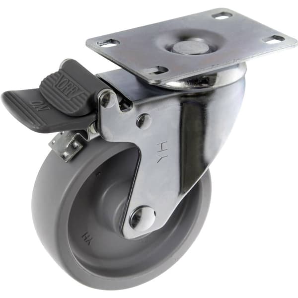 TOOLCRAFT TO-5137938 Länkhjul 100 mm med parkeringsbroms och skruvplatta Bärförmåga (max. ): 125 kg