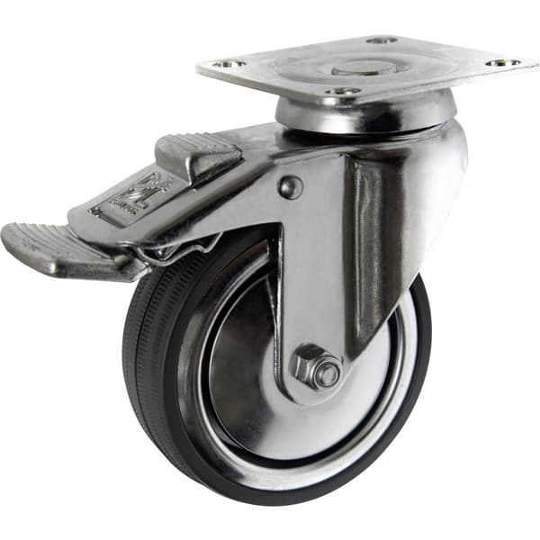 TOOLCRAFT TO-5137914 Länkhjul med parkeringsbroms och skruvplatta 80 mm gummi Bärförmåga (max. ): 70 kg