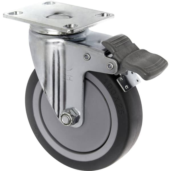 TOOLCRAFT TO-5137920 Länkhjul med parkeringsbroms och skruvplatta 100 mm TPR Bärförmåga (max. ): 65 kg