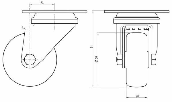 50mm 2" ruostumattomasta teräksestä valmistettu harmaa kumirosteri, kääntyvä, 80kg, 2 kpl:n setti