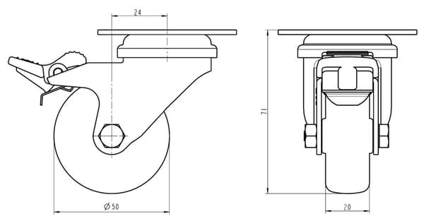 50mm 2" ruostumattomasta teräksestä valmistettu harmaa kumirosteri, kääntyvä jarrullinen, 160kg, 4 kpl:n setti