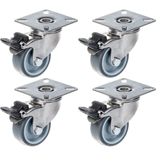 50mm 2" ruostumattomasta teräksestä valmistettu harmaa kumirosteri, kääntyvä jarrullinen, 160kg, 4 kpl:n setti
