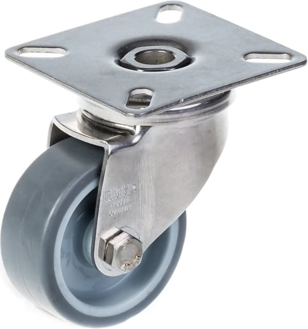 50 mm 2" hjul i rustfrit stål, grå gummi, drejelige og faste, 160 kg, sæt med 4 stk.