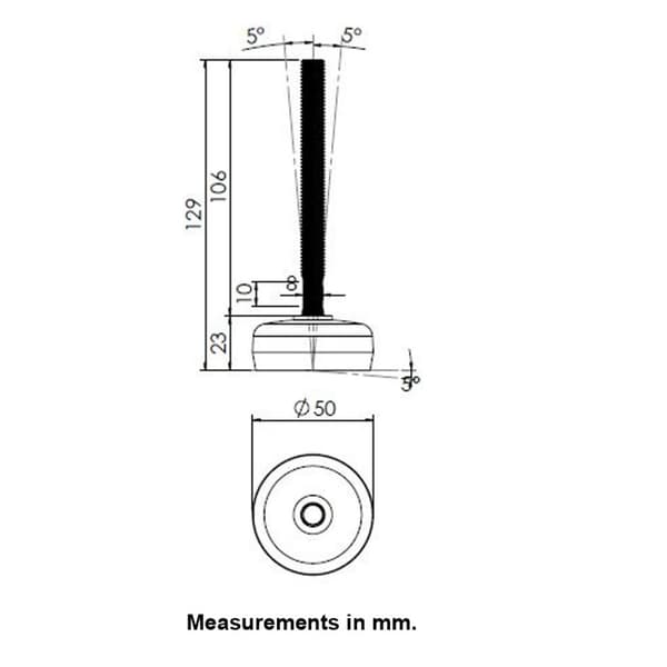 Ruostumaton tasoitusjalka 12x100x50mm pohja ja tärinänesto 400kg-sarja 4 kpl.