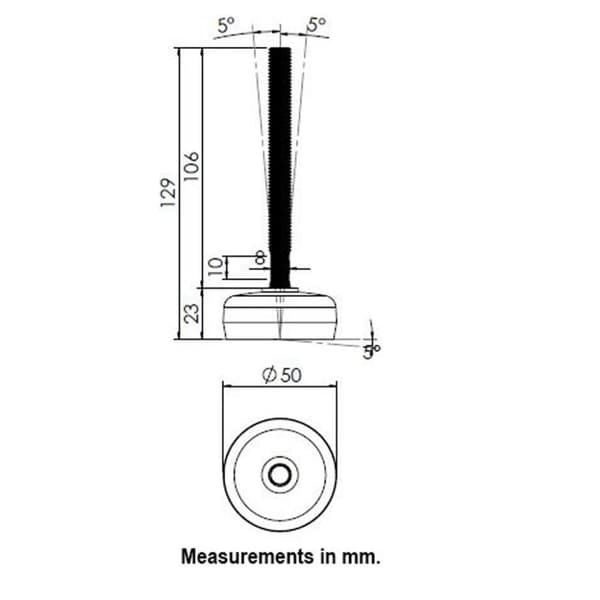 Ruostumaton tasoitusjalka 10x100x50mm pohja ja tärinänesto 400kg-sarja, 4 kpl