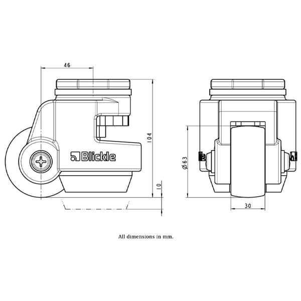 Nivelleringsserie HRIG-POA 63G 63 mm drejeligt bolthul med gevind M12x15 mm hjul med